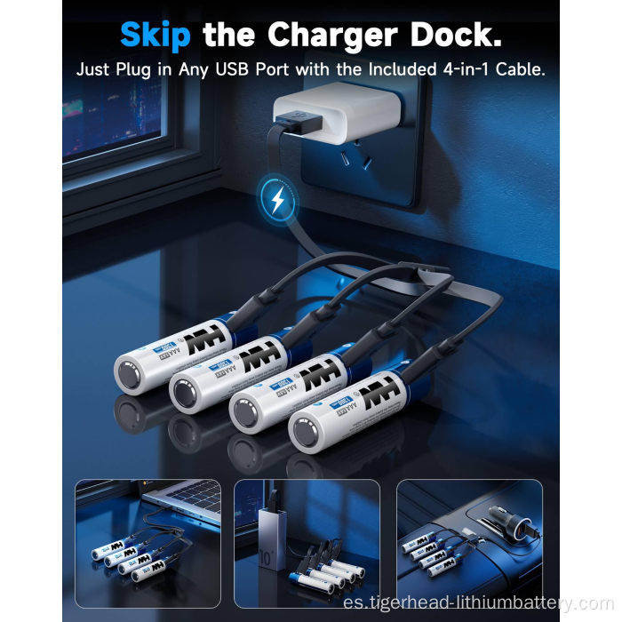 Batería de litio recargable USB-C de 8 piezas 1,5 V AAA 1300 mWh